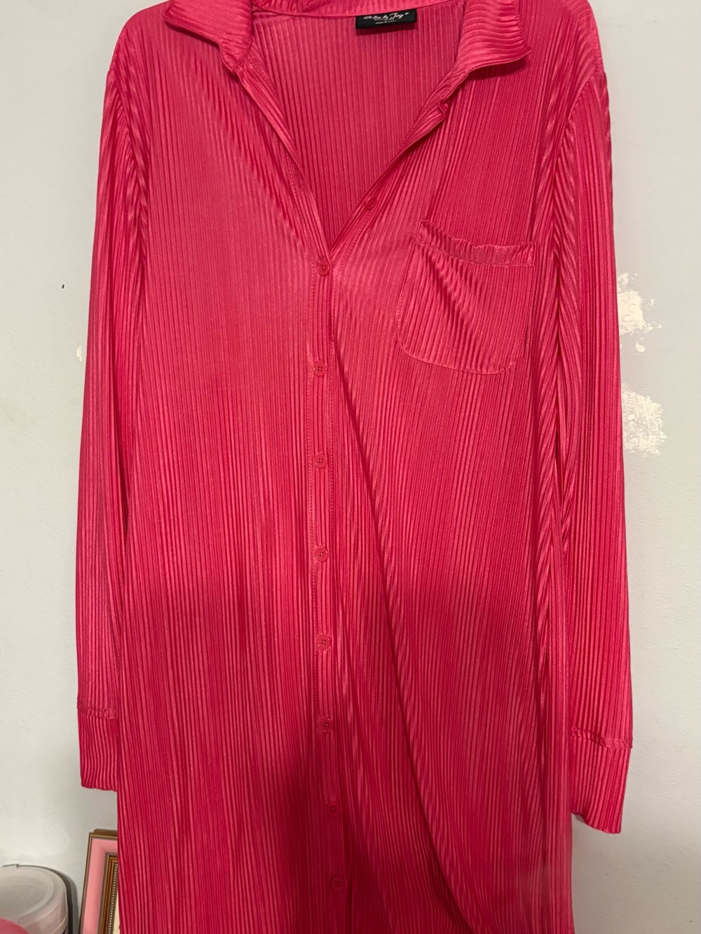 Fashion Nova Hot Pink Pleated Button-Down Shirt